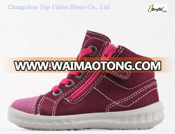 Waterproof shoes durably flexible soft fine quality smart suede kids footwear PU injection top union